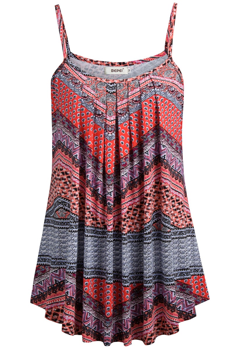 BEPEI Sleeveless Shirts For Women, Cami Tank Tops Summer Casual Flowy Blouses, Orange Floral, Large - Image 1